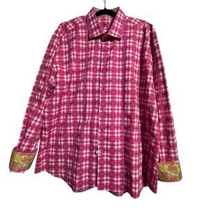 Bertigo Pink Gingham Button-Up Shirt | Flip Cuff Detail | Approx. 2XL